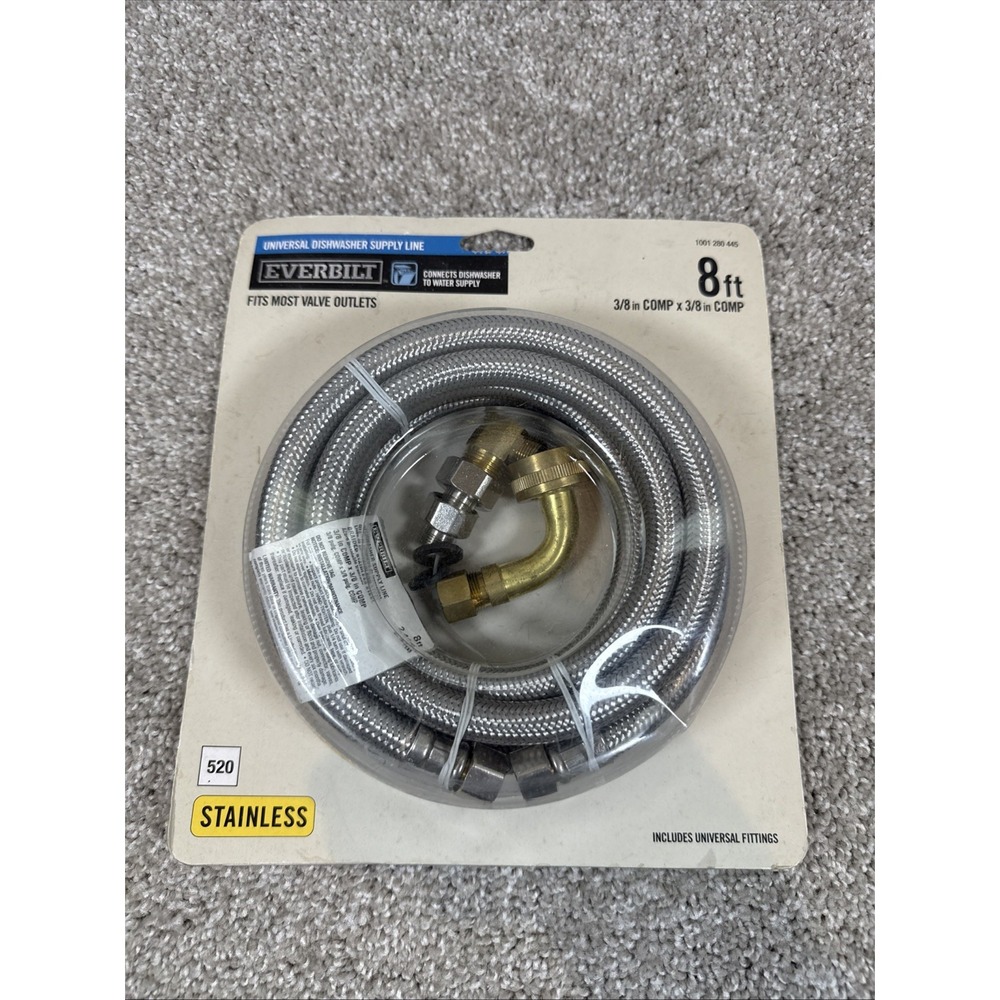 NEW Everbilt 8' Universal Dishwasher Supply Line 3/8" COMP 1001 280 445 (w/ fit)